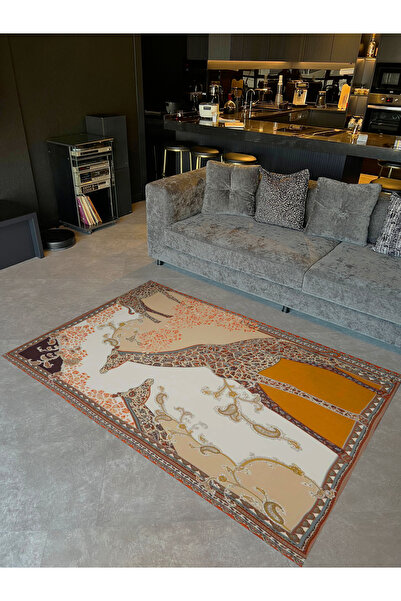 Rugs Modern Halı Kubilay Koleksiyonu Bej Temalı Zürafa Desenli Dokuma Taban K...