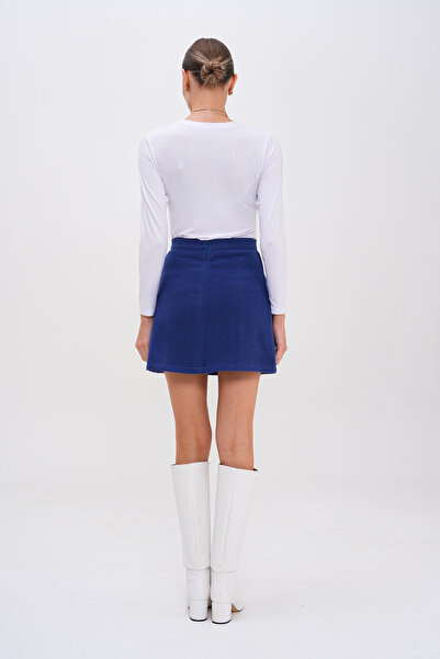 GigiTex Синій якісний кашемір міні-спідниця-дзвіночок, облягаючий крій, довжина 43 см, 8 кольорів, розміри 36-42