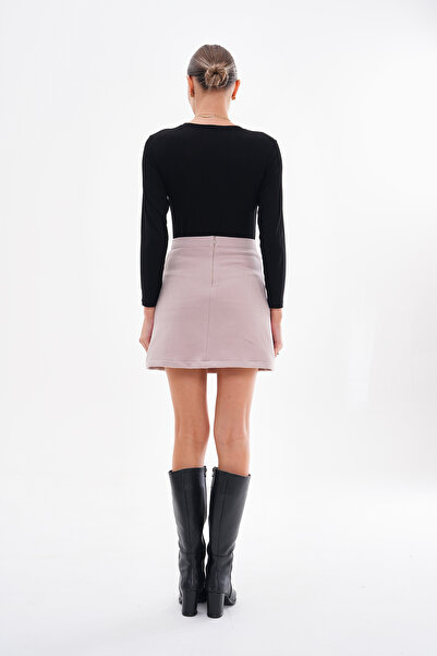 GigiTex Pudra Rengi Kaliteli Kaşe Mini Çan Etek Fit Kalıp Boy 43 Cm 8 Renk 36-42 Beden