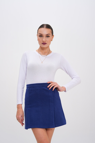 GigiTex Синій якісний кашемір міні-спідниця-дзвіночок, облягаючий крій, довжина 43 см, 8 кольорів, розміри 36-42