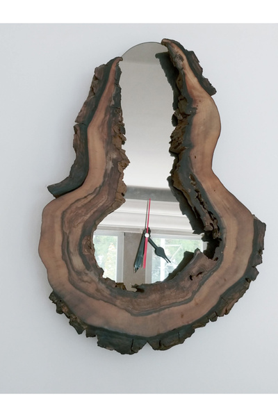 Home Joyfull Turtle El Yapımı Ceviz Duvar Saati 37x54x5 - Aynalı