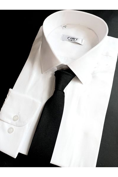 Kravatistan White Slim Fit Shirt and 5.5cm Slim Tie Set