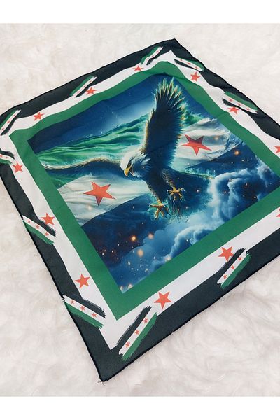 amirat وشاح بعلم الصقر السوري مقاس 45 × 45 كريب غير قابل للانزلاق بألوان نابضة بالحياة