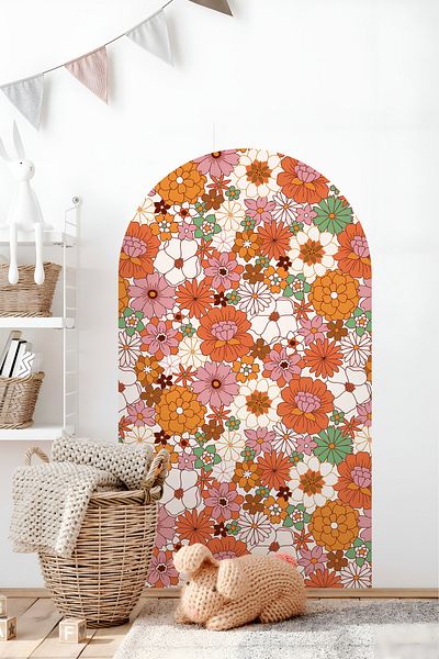 Grafikup Διακοσμητικό αυτοκόλλητο τοίχου Boho Οβάλ Αυτοκόλλητο τοίχου με μοτίβο λουλουδιών