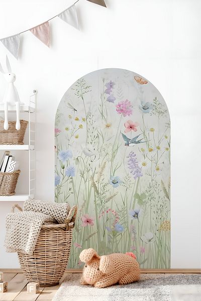 Grafikup Autocolant de perete decorativ Boho Oval Autocolant de perete oval cu model de flori