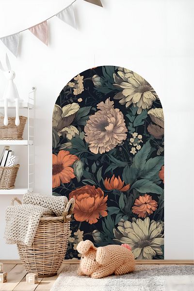 Grafikup Διακοσμητικό αυτοκόλλητο τοίχου Boho Οβάλ Αυτοκόλλητο τοίχου με μοτίβο λουλουδιών