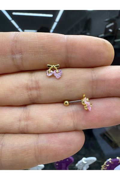 Arescollection Zircon Pink Stone Tragus Helix Lobe Matched Piercing Earring 1 Piece