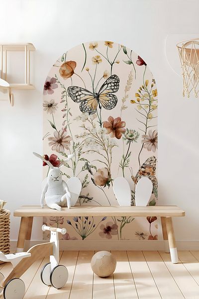 Grafikup Διακοσμητικό αυτοκόλλητο τοίχου Boho Οβάλ Αυτοκόλλητο τοίχου με μοτίβο λουλουδιών