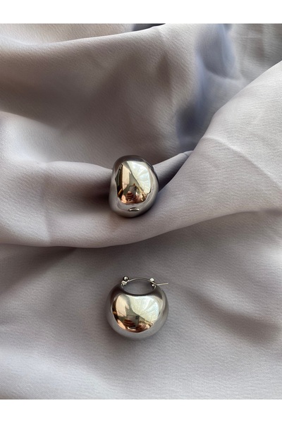 Eda Kunduz Çelik Tombul Gümüş Küpe