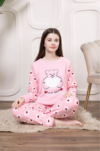 Pyjama Familya Комплект плюшена поларена пижама с шарки на плюшено мече за момиче