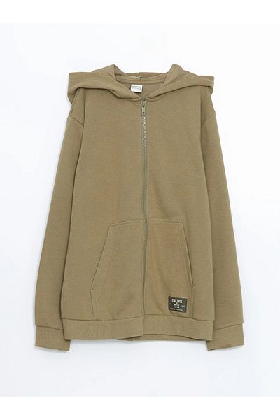 LC Waikiki Φούτερ με φερμουάρ για αγόρι με κουκούλα LCW Kids Khaki