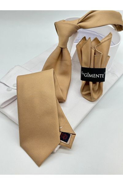 Gutiero Μπεζ κλασική γραβάτα με μαντήλι με μοτίβο