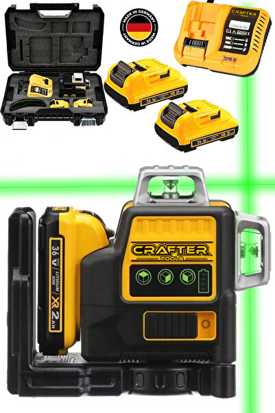CRAFTERTOOLS Germany 360° 12 Köşe 45 Mt Ölçüm Çift Akülü Lazer Hizalama Yeşil...