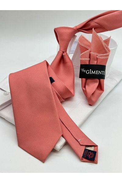 Gutiero Κλασική γραβάτα με μαντήλι με σχέδιο σολομού