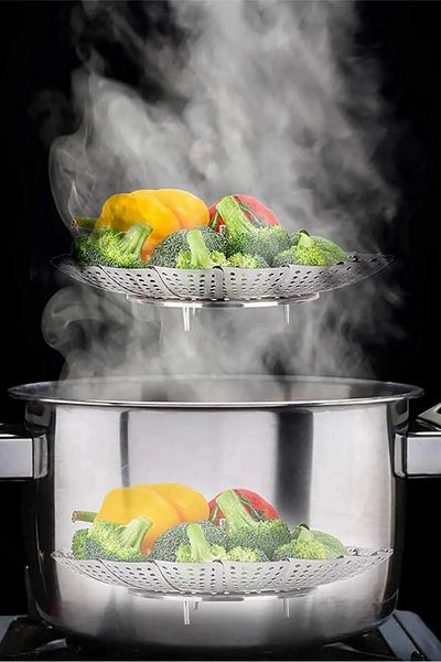 MorPort Stainless Steaming Vegetable Boiling Apparatus Foldable I Stainless Steel Julienne Vegetable and Fruit Peeler