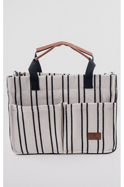 Woys Bags THREE EYES THE TOTE BAG GEANT DE UMĂR PÂNZĂ cu dungi negre