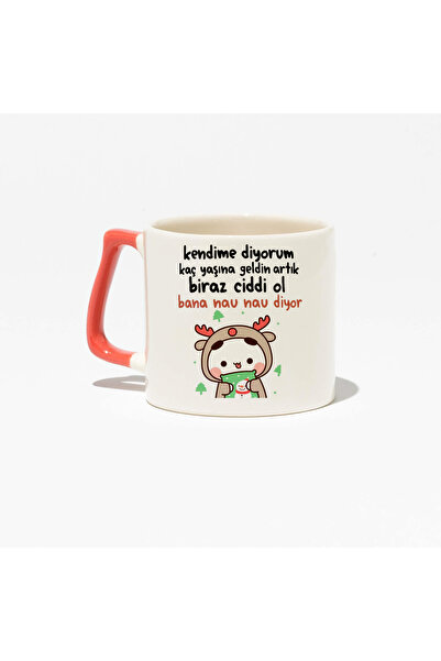 dik başlıyım Çünkü eğilince tacım düşüyor Bubu ve Dudu Komik Mottolu Sevgili ve Arkadaşa Hediye Pembe Kulplu 200 Ml Kupa