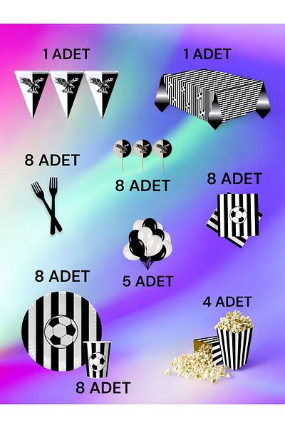 VibeHome 8 Personality Black White Fan Xl Pack - Πάρτι γενεθλίων και διασκεδαστικές εκδηλώσεις