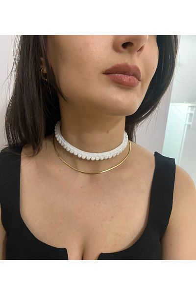 SmY Bag Pompom Design Choker
