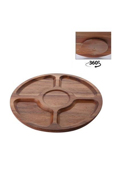AKCAKESE 360 Degree Rotating Wooden Breakfast Snack Bowl Presentation Plate