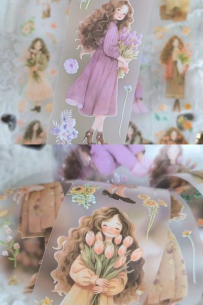 Mona Craftist Purple Floral Print Transparent Girl Pet Tape - 4X35 cm Scrapbook Washi Tape Loop
