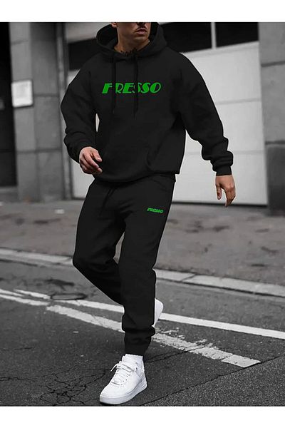 LAND MODA Σετ φόρμας με στάμπα Oversize Unisex Μαύρη