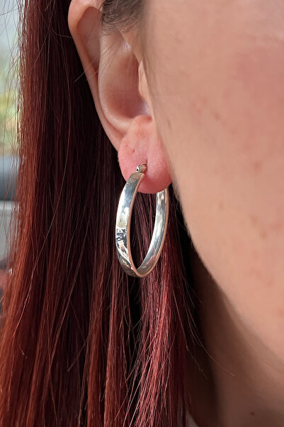 Pinart 925 Ayar Gümüş Helen Model Oval Halka Şık Kadın Küpe PNRTB001300