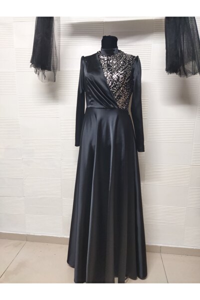 MODA Satin Draped Hijab Evening Dress