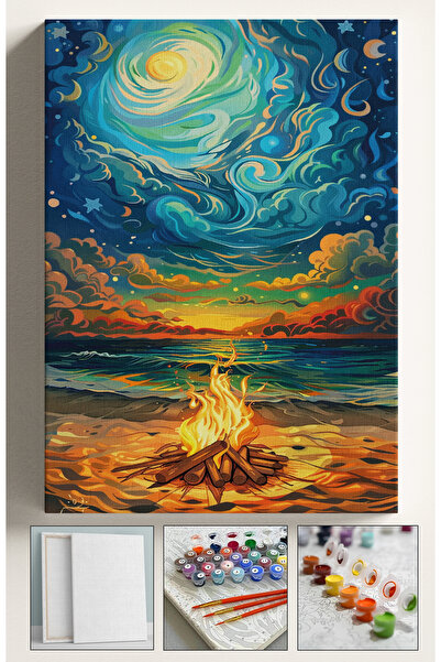 Akihabara Sayılarla Boyama Çerçeveli Hobi Seti Numaralı Tuval Fırça Boya ATEŞ...