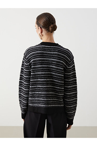 LC Waikiki Crew Neck Striped Women's Knitwear Cardigan