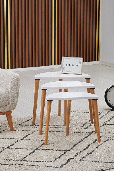 MESAVİSTA Zigon Sehpa Seti , 3'lü Zigon Sehpa Seti, Yarım Ay Stili, Dekoratif...