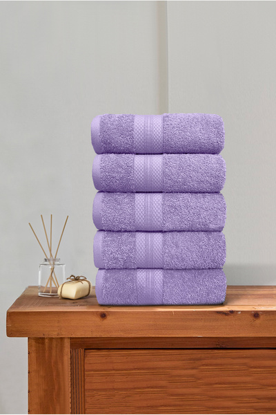 Ellaline Набір з 5 рушників, 100% бавовна, сертифікований, набір рушників для рук, обличчя та кухні, з ромбовим бордюром, ліловий, 50x80 см