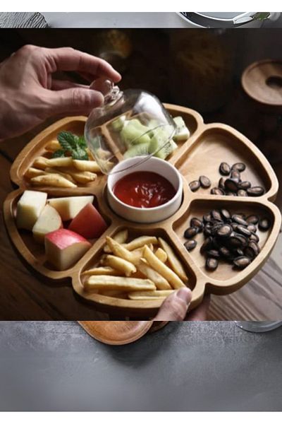 AKCAKESE Wooden Breakfast Snack Bowl Presentation Plate