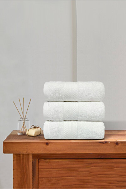 Ellaline 3-Piece Towel Set 100% Cotton Certified Diamond Pattern Border White Hand / Face Towel Set 50X80Cm