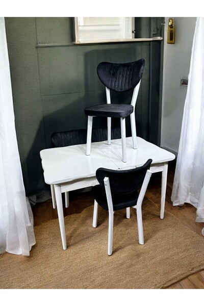 loretto BEYAZ MUTFAK MASA TAKIMI 4 KİŞİLİK GLOSS MAX,AHŞAP AYAK