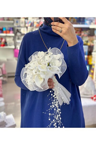 Paparti İncili & Taşlı Fırfır Tüllü Islak Dokulu Gala Çiçeği Gelin Buketi Ve ...