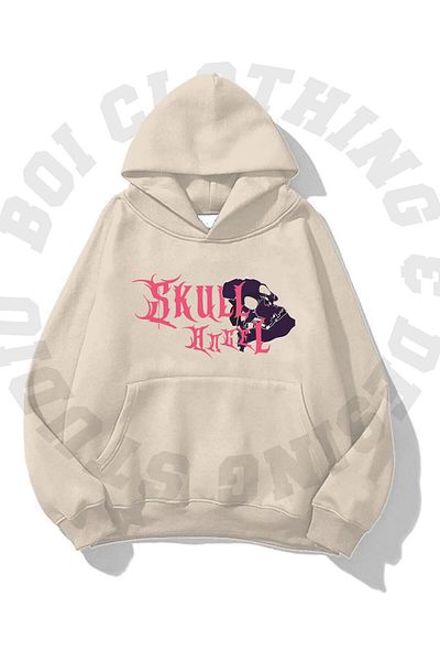Boi Unisex Gothic Skull Skull Angel με στάμπα Oversize με κουκούλα με τσέπη Φούτερ με κουκούλα με 3 κλωστές Fleece