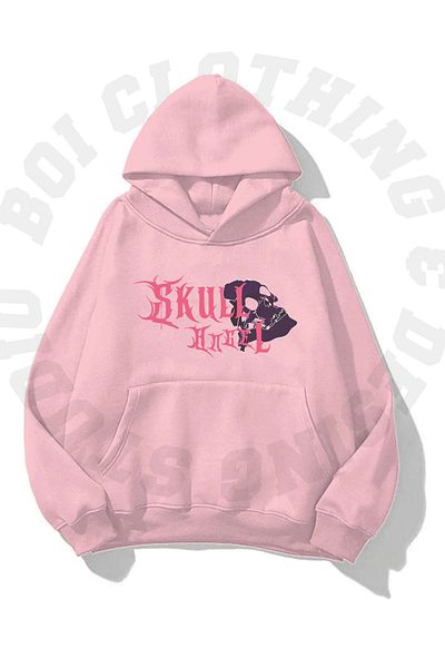 Boi Unisex Gothic Skull Skull Angel με στάμπα Oversize με κουκούλα με τσέπη Φούτερ με κουκούλα με 3 κλωστές Fleece