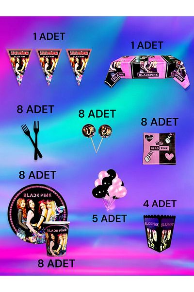 VibeHome 8-Person Blackpink Themed XL Pack - Birthday Party and Fun Events