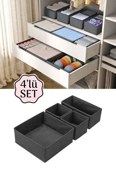 İSED EKSPRESS 4-Piece Drawer Organizer Box Set - In-Cabinet Organizer Storage Box Anthracite