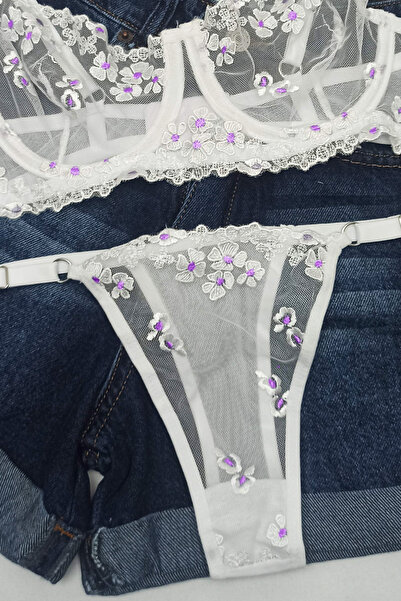 MILANOFOX Σετ στρινγκ σουτιέν με κεντητό κάτω σύρμα με κεντήματα μαργαρίτας (Προίκα - Ημέρα του Αγίου Βαλεντίνου - Πρωτοχρονιά)