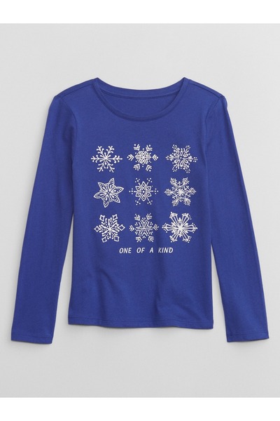 GAP Kız Çocuk Koyu Mavi Grafikli T-Shirt