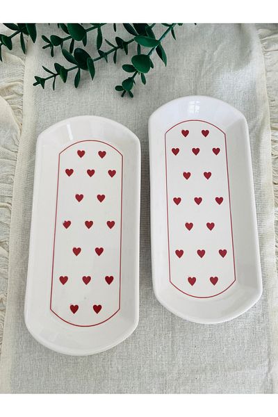 VENÜS HOME DECORATION Love Red Heart 2 Pieces Oval Plate