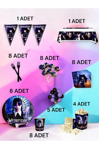 VibeHome 8-Person Wednesday Themed XL Pack - Birthday Party and Fun Events
