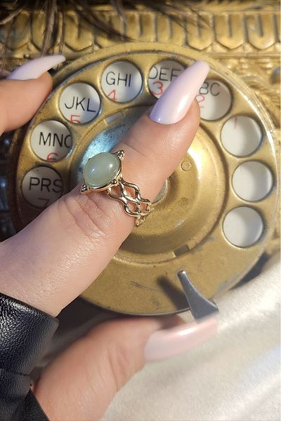 WONDER TOUCH Vintage Steel Green Agate Ring - Ancient Model, Natural Stone Tarnish Resistant Gift Design
