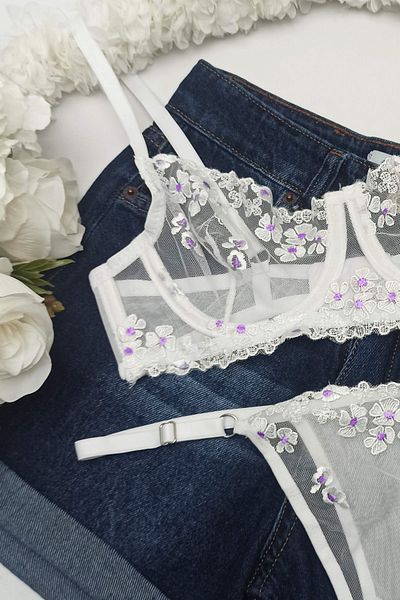 MILANOFOX Daisy Embroidered Underwire Embroidered Bra Thong Set (Dowry - Valentine's Day - New Year's Eve)