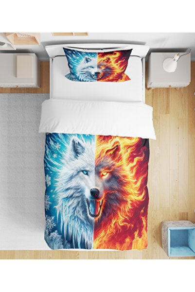 Erays Home 3D Digital Printed Single Wolf Duvet Cover Set Gray Wolf Boy