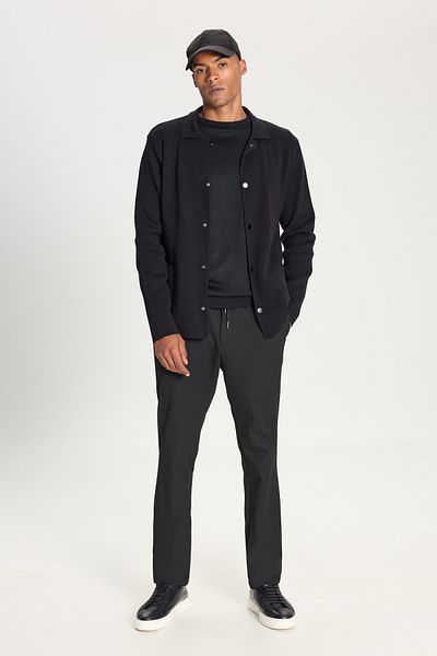 ALTINYILDIZ CLASSICS Men's Black 100% Cotton Warm Standard Fit Regular Fit Shirt Collar Pocket Knitwear Jacket