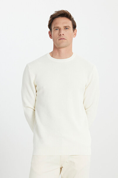 ALTINYILDIZ CLASSICS Чоловічий Екру 100% бавовна, зберігає тепло, стандартний крій, прямий крій, комір-стійка, трикотажний светр з рисовим візерунком