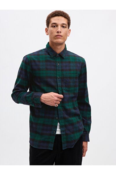 GAP Erkek Koyu Yeşil %100 Organik Pamuk Midweight Flannel Gömlek